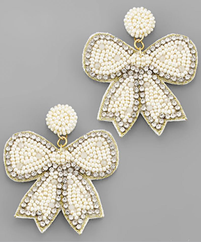 Beaded Ribbon Earrings - Ivory