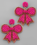 Beaded Ribbon Earrings - Fuchsia