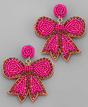 
            
                Load image into Gallery viewer, Beaded Ribbon Earrings - Fuchsia
            
        