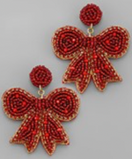 Beaded Ribbon Earrings - Red