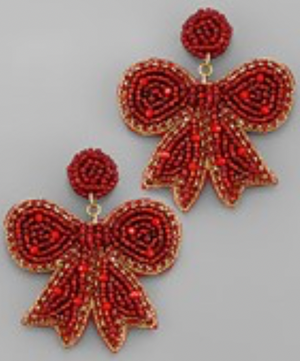 
            
                Load image into Gallery viewer, Beaded Ribbon Earrings - Red
            
        