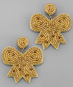 Beaded Ribbon Earrings - Gold