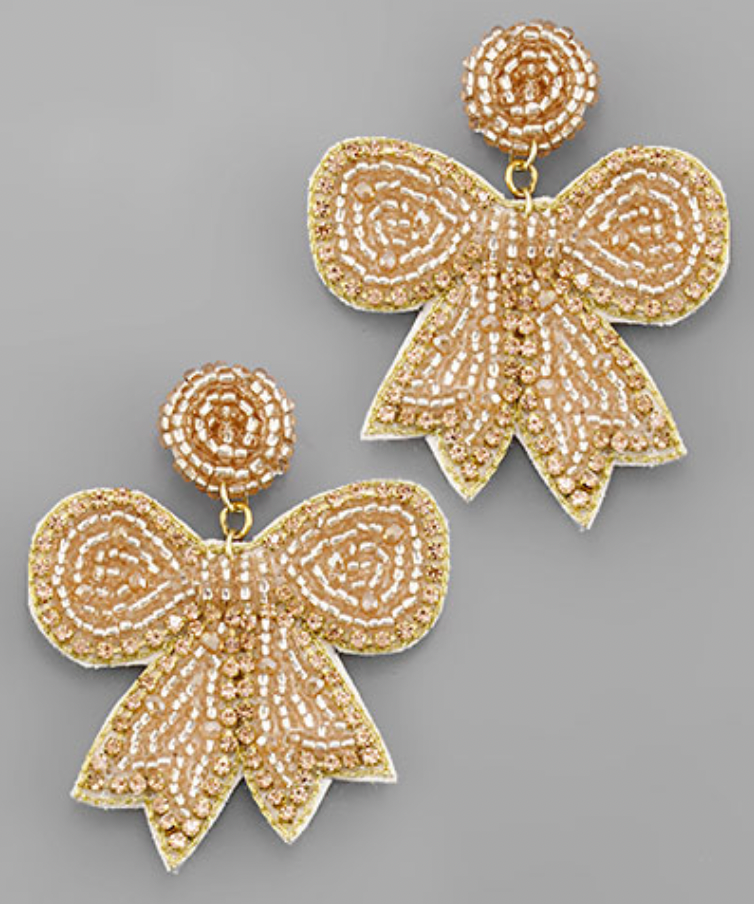 Beaded Ribbon Earrings - Rose Gold