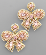 Beaded Ribbon Earrings - Baby Pink