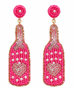 Beaded Heart Liquor Bottle Earrings - Neon Pink