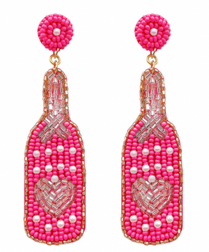 
            
                Load image into Gallery viewer, Beaded Heart Liquor Bottle Earrings - Neon Pink
            
        