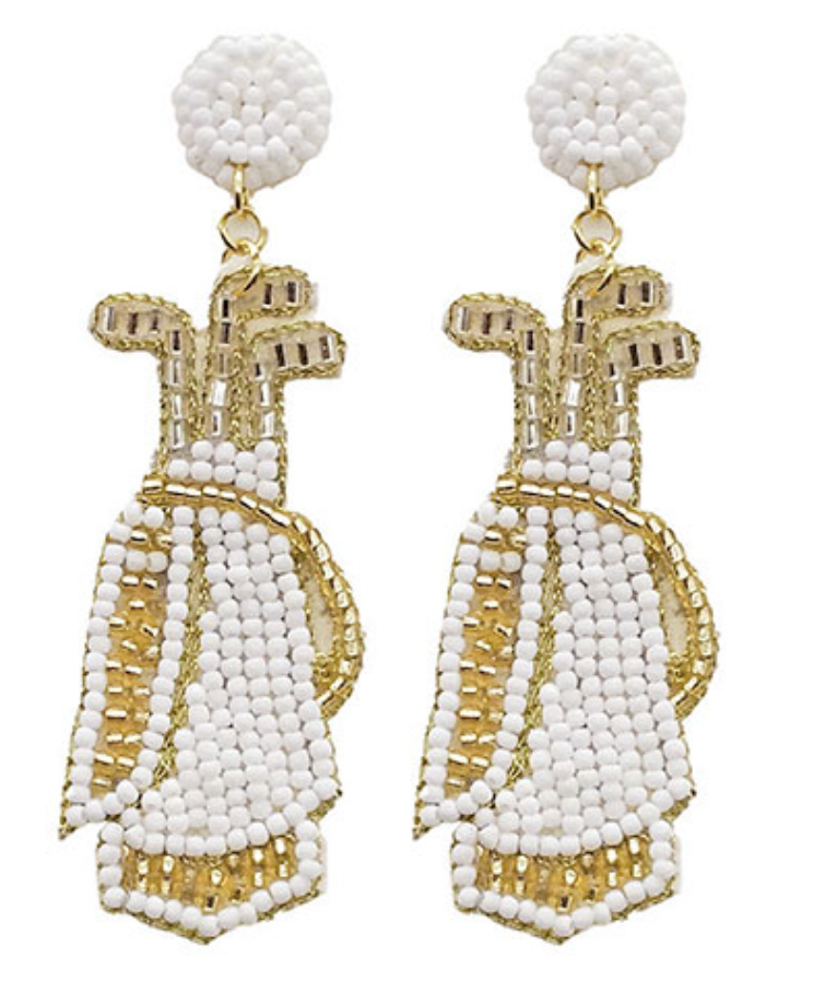 
            
                Load image into Gallery viewer, Beaded Caddy Golf Bag Earrings - White
            
        