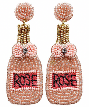 Beaded Rose Bottle Earrings - Pink