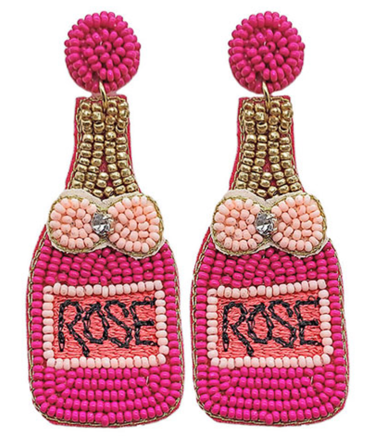 Beaded Rose Bottle Earrings - Fuchsia