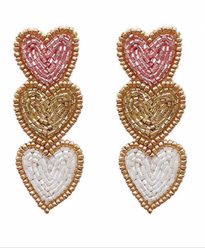 
            
                Load image into Gallery viewer, 3 Beaded Heart Earrings - Pink
            
        