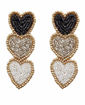 
            
                Load image into Gallery viewer, 3 Beaded Heart Earrings - Black
            
        
