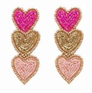 
            
                Load image into Gallery viewer, 3 Beaded Heart Earrings - Fuchsia
            
        