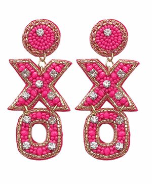 Beaded XO Earrings 2 - Fuchsia