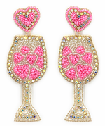 Heart Wine Glass Earrings - Pink