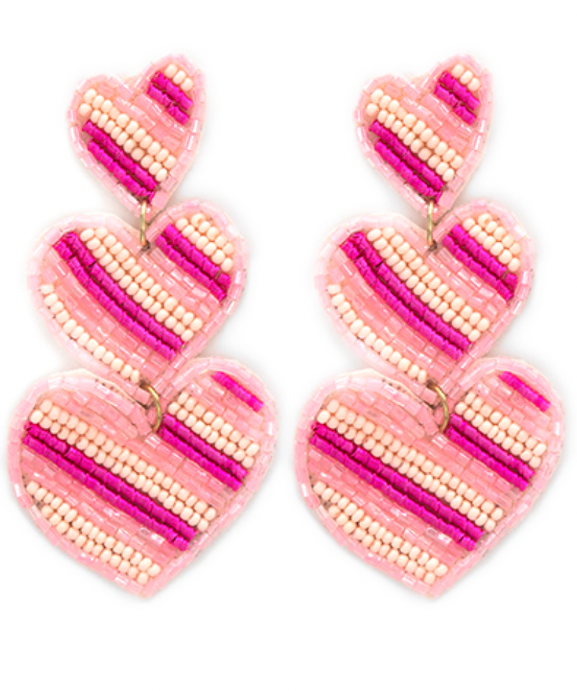 
            
                Load image into Gallery viewer, 3 Tier Heart Earrings - Pink
            
        