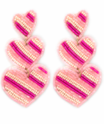 3 Tier Heart Earrings - Pink