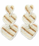 3 Tier Heart Earrings - White