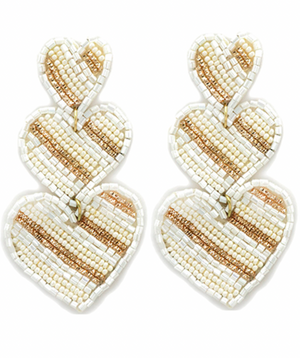 
            
                Load image into Gallery viewer, 3 Tier Heart Earrings - White
            
        