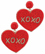 Beaded XOXO Heart Earrings - Red