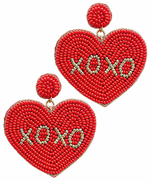 
            
                Load image into Gallery viewer, Beaded XOXO Heart Earrings - Red
            
        