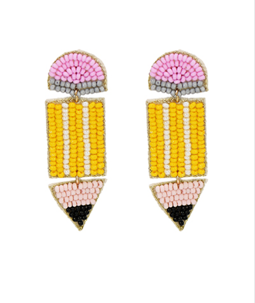 Seed Bead Pencil Earrings - Yellow