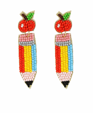 School Apple & Pencil Earrings - Multi