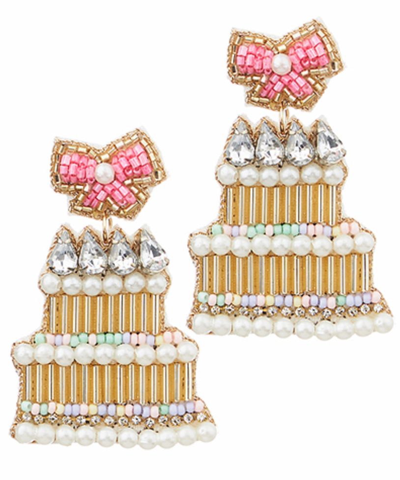 Birthday Cake & Ribbon Bead Earrings - Pink/Multi
