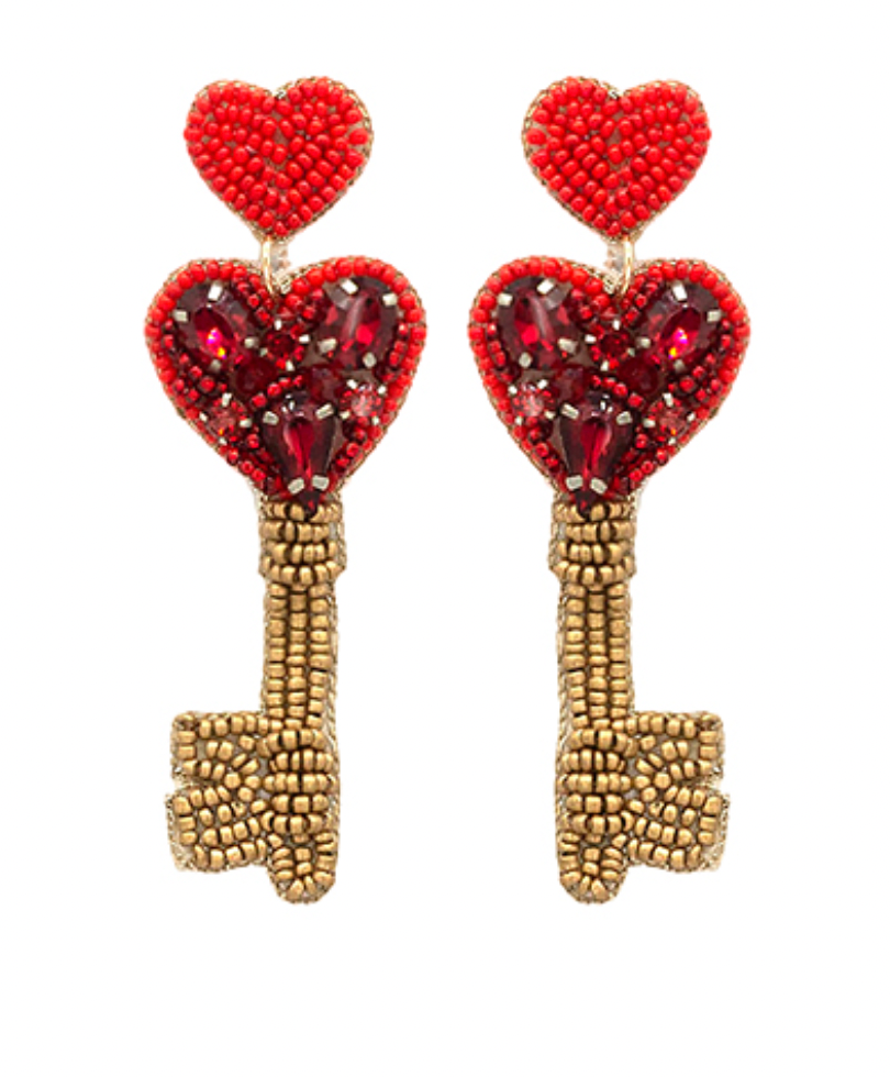 
            
                Load image into Gallery viewer, Heart Key Beads Drop Earrings - Red
            
        