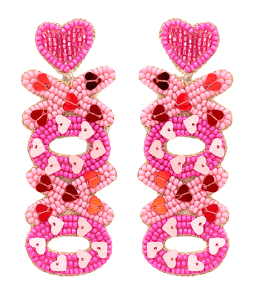 
            
                Load image into Gallery viewer, Valentines XOXO Beaded Earrings - Pink
            
        