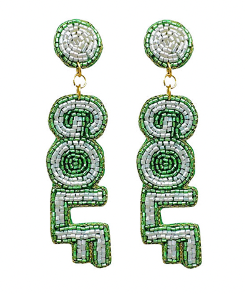 "GOLF" Letter Beaded Earrings - Green