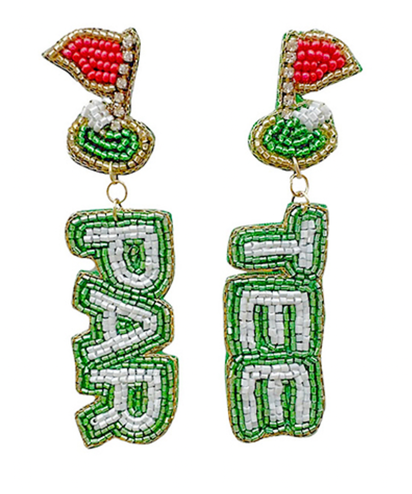 
            
                Load image into Gallery viewer, &amp;quot;PAR TEE&amp;quot; Letter Beaded Earrings - Green
            
        