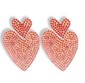 Red & Pink Double Drop Heart Crystal Earrings