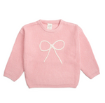 Girls Bow Yarn Knit Sweater - Light Pink