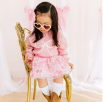 Girls Bow Yarn Knit Sweater - Light Pink