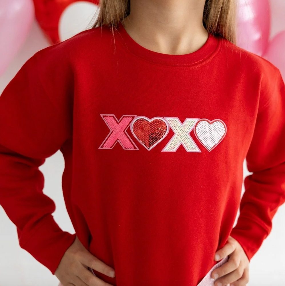 Girls XOXO Sequin Patch Valentine's Day Sweatshirt