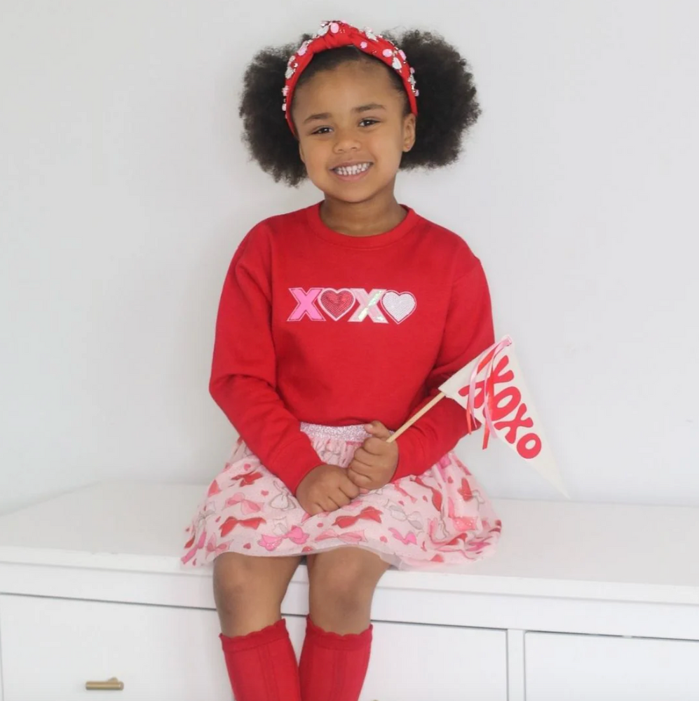 Girls XOXO Sequin Patch Valentine's Day Sweatshirt