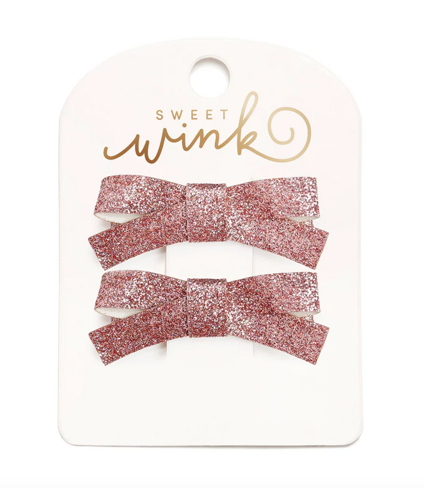 Kids Pink Glitter Bow Hair Clip Set