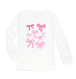 Kids Coquette Bow Doodle Long Sleeve Shirt - White