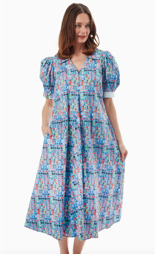 Montauk Dress Mid Blue Confetti Print