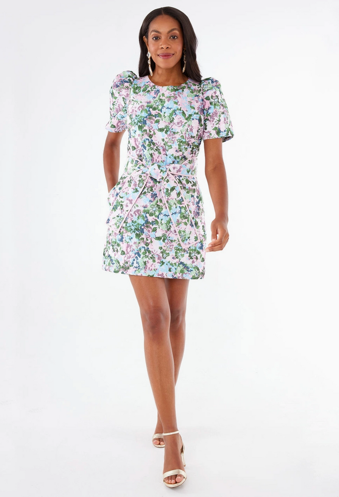 Marty Dress Pink Abstract Floral Jacquard