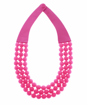 3 Row Faceted Bead Necklace - Fuchsia