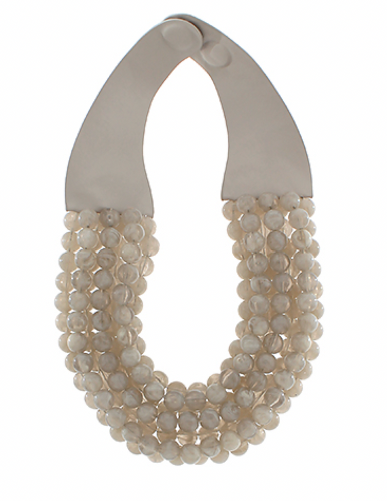 Faceted Marble Bead Necklace - Lt Grey