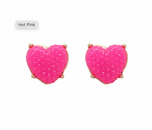 Heart Dome Shape Stud Earrings - Hot Pink