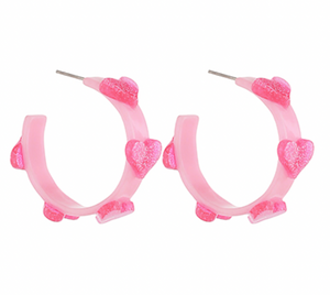 Heart Acetate Hoops - Pink