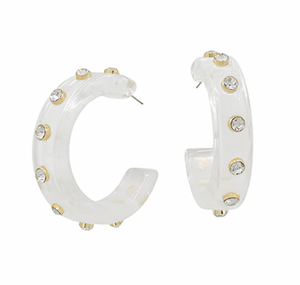 Crystal Station Acetate Hoops Thick - White/Clear