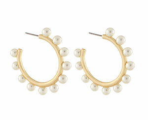 Dotted Pearl Metal Hoops - Cream/Gold