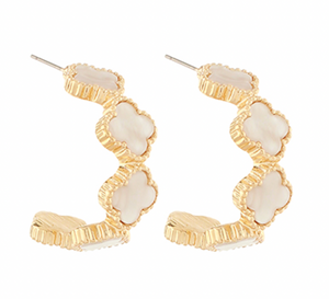 MOP Clover Half Hoops - Gold/Cream