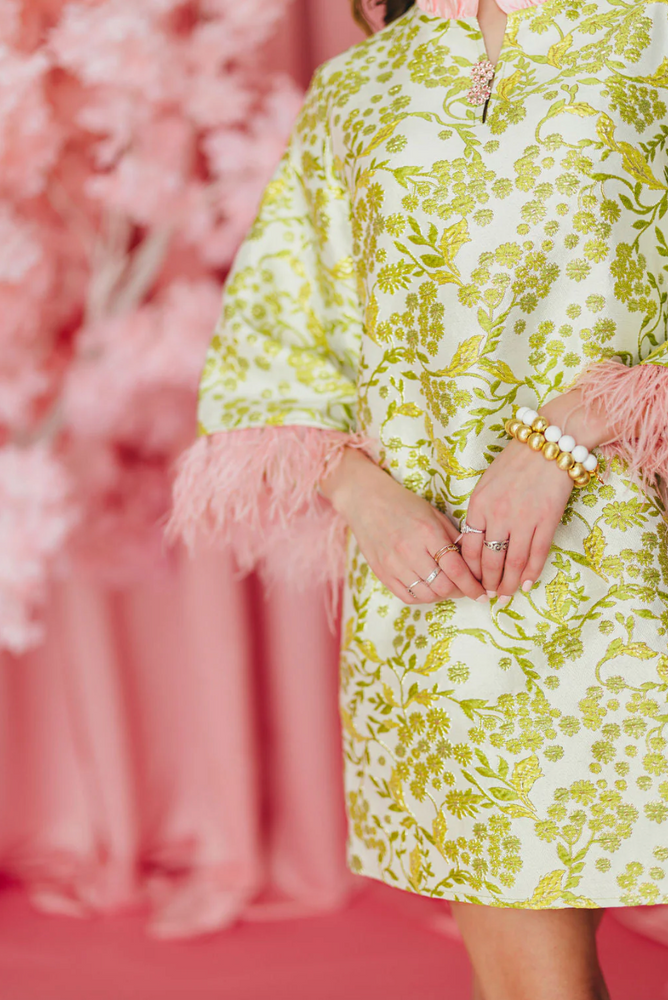 BC Caftan - Chartreuse and Blush with Feathers