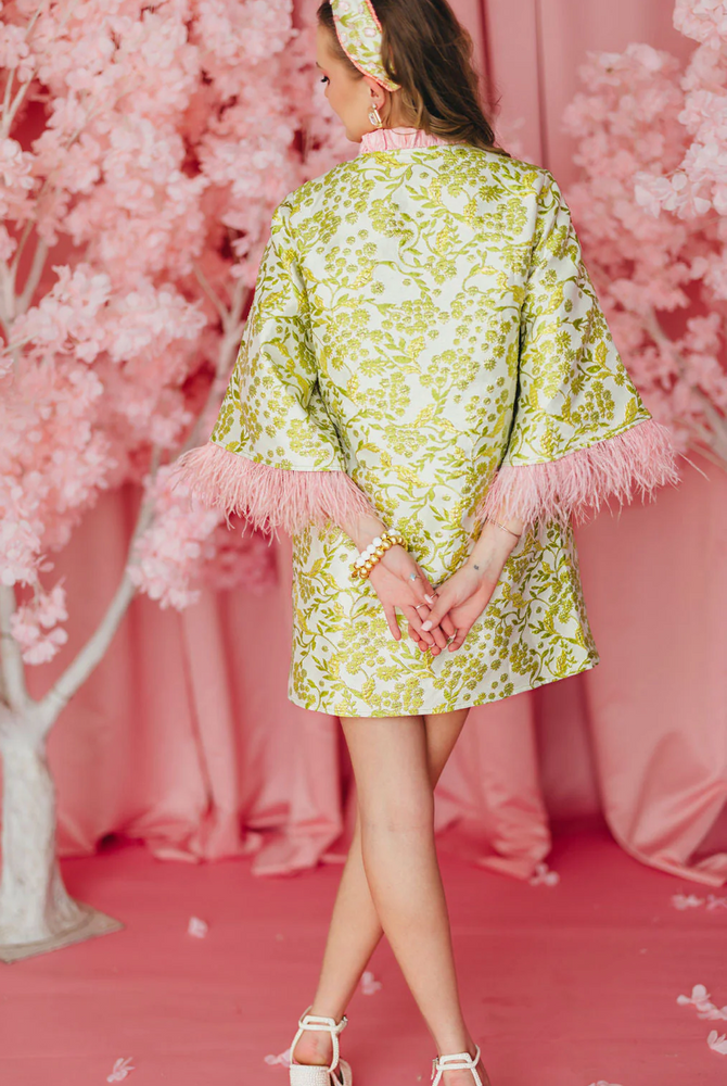 BC Caftan - Chartreuse and Blush with Feathers