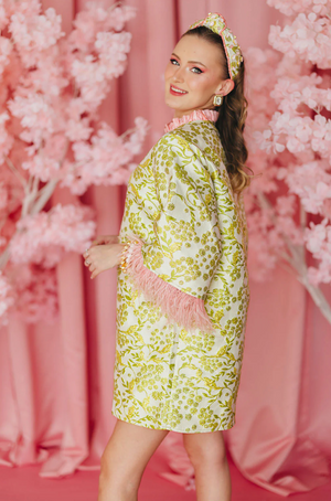 BC Caftan - Chartreuse and Blush with Feathers